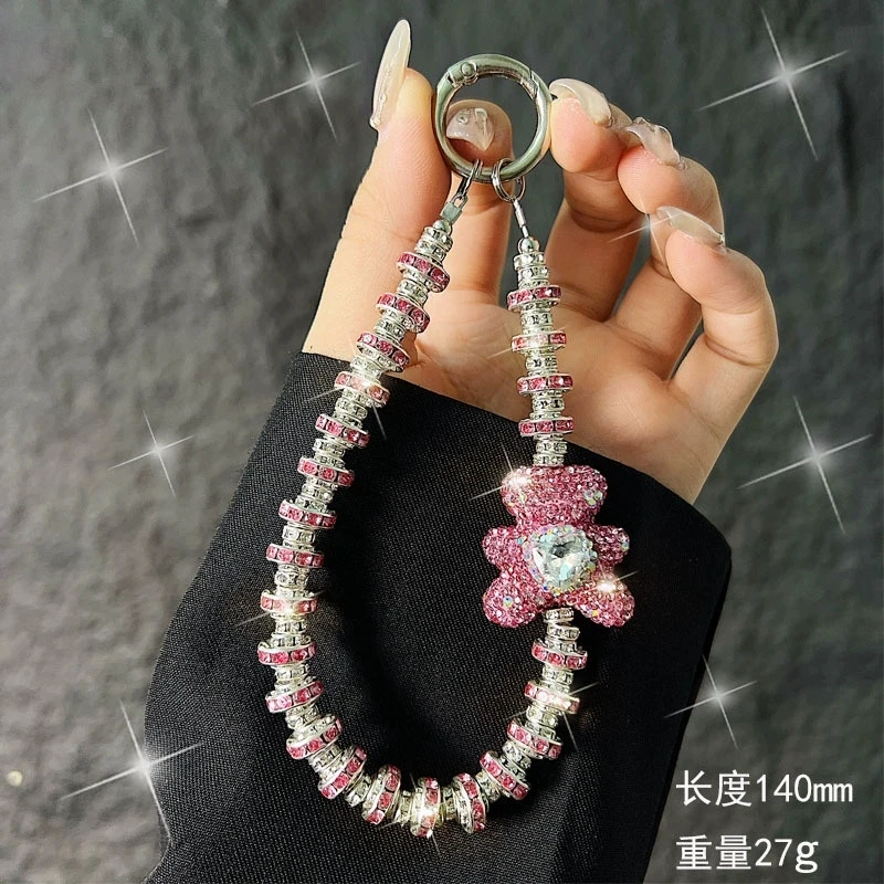 Rhinestone Bow Wrist Strap Phone Pendant Keychain, Glitter Gift