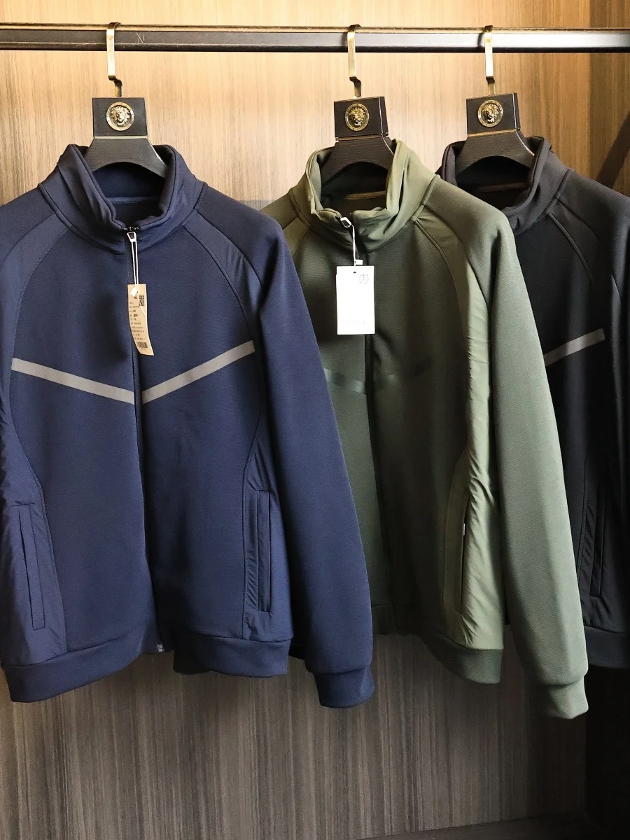Men's Casual Fashionable Composite Fleece Jacket Stand Collar Warm Elastic Texture All-Match Autumn Winter Outerwear Coat