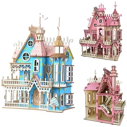 Dream Fantasy Villa 3D rompecabezas de madera DIY, modelo de Casa de construcción de madera ensamblado en miniatura, juguetes de casa de muñecas para niños, regalo para niñas