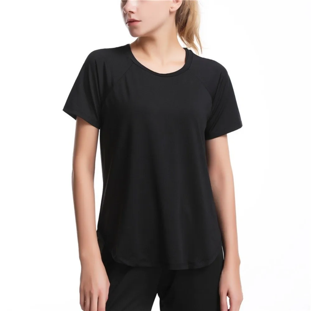 

Professional Plus Size Women Sports T-shirt Quick Dry Black Yoga Loose Tops Tanks Pullover Fitness Crop Top Running Clothes