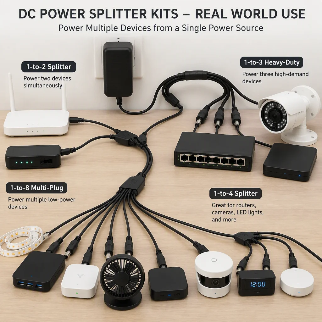 5.5*2.1mm 1 To 2/3/4/5/6/8 Way DC Power Splitter Cable 5V 12V Power Adapter Connector Cord