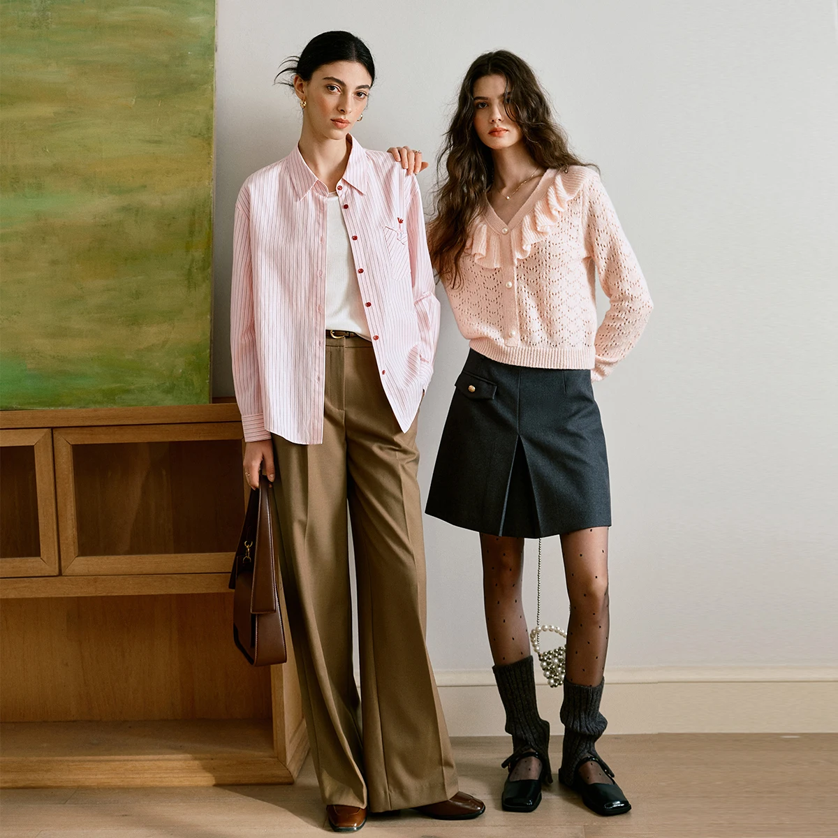 Olrain casual versátil camisas femininas 2025 outono novo commuter magro listrado camisa superior senhoras blusa de manga longa m57qc000129