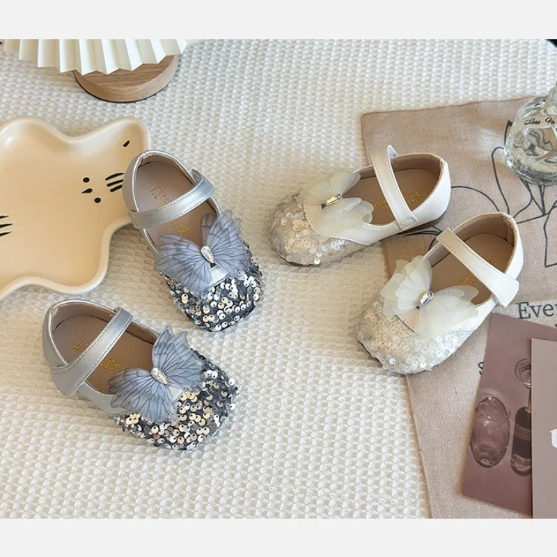 

Beautiful Sequined Girls' Princess Shoes Bow Spring Autumn New Children's School Student Loafer