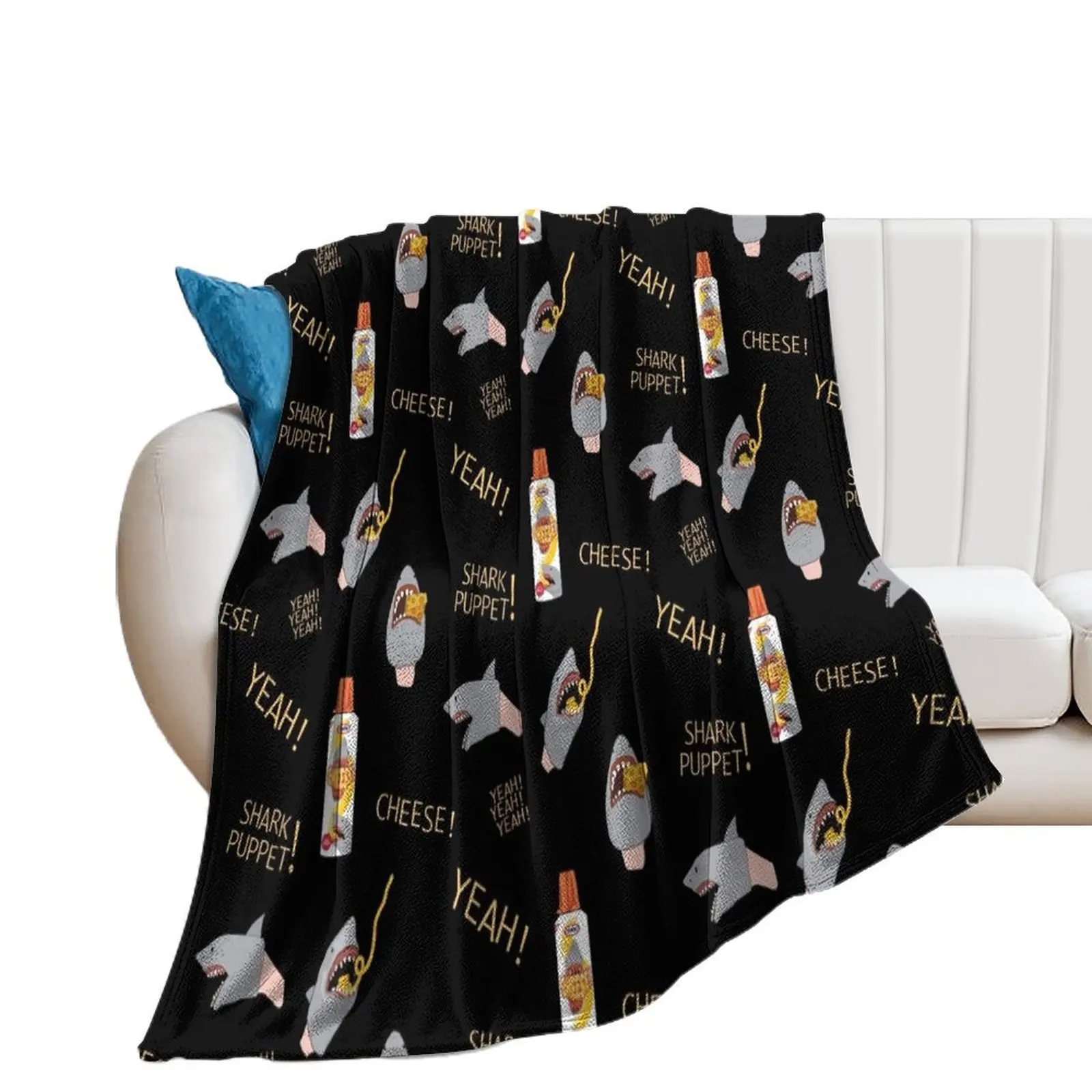 TikTok on Repeat: Shark Puppet [YEAH!] Seamless Pattern Throw Blanket Loose Retros Fashion Sofas Blankets