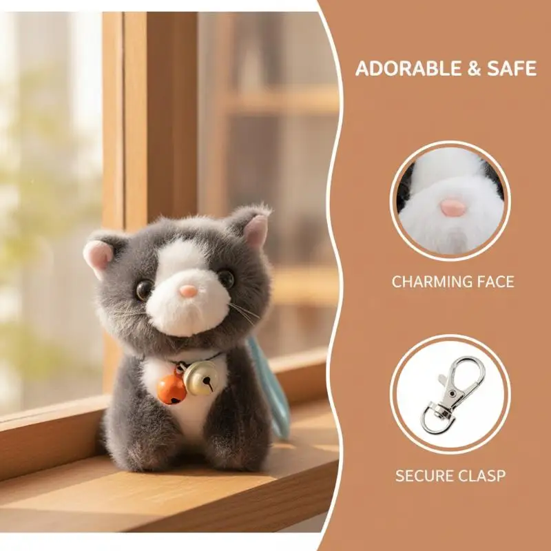 Kawaii Kabbu Park Bell Cat Plush Keychain Adorable Stuffed Doll Pendant for Backpack Decor Kids Holiday Gift