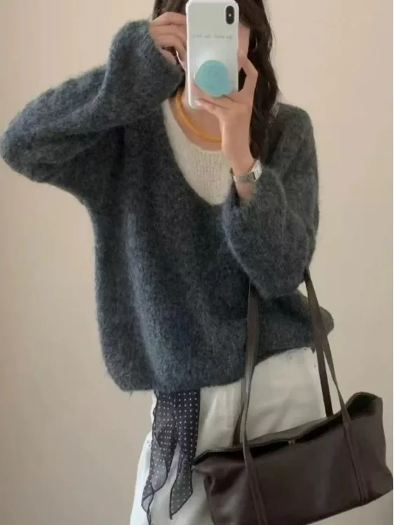 Koreanische Sle V-Ne Gestrickte Pullover frauen Herbst Winter Neue Sanfte Faul Weiche Junge Aussehende Pullover Overhead Top