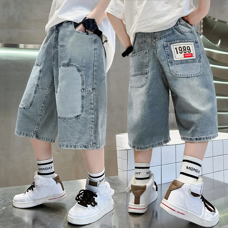

Cool Boys Summer Patchwork Denim Shorts Kids Child Knee Length Short Pants for Cowboy Age 5 6 7 8 9 10 11 12 13 14 15 16 Years