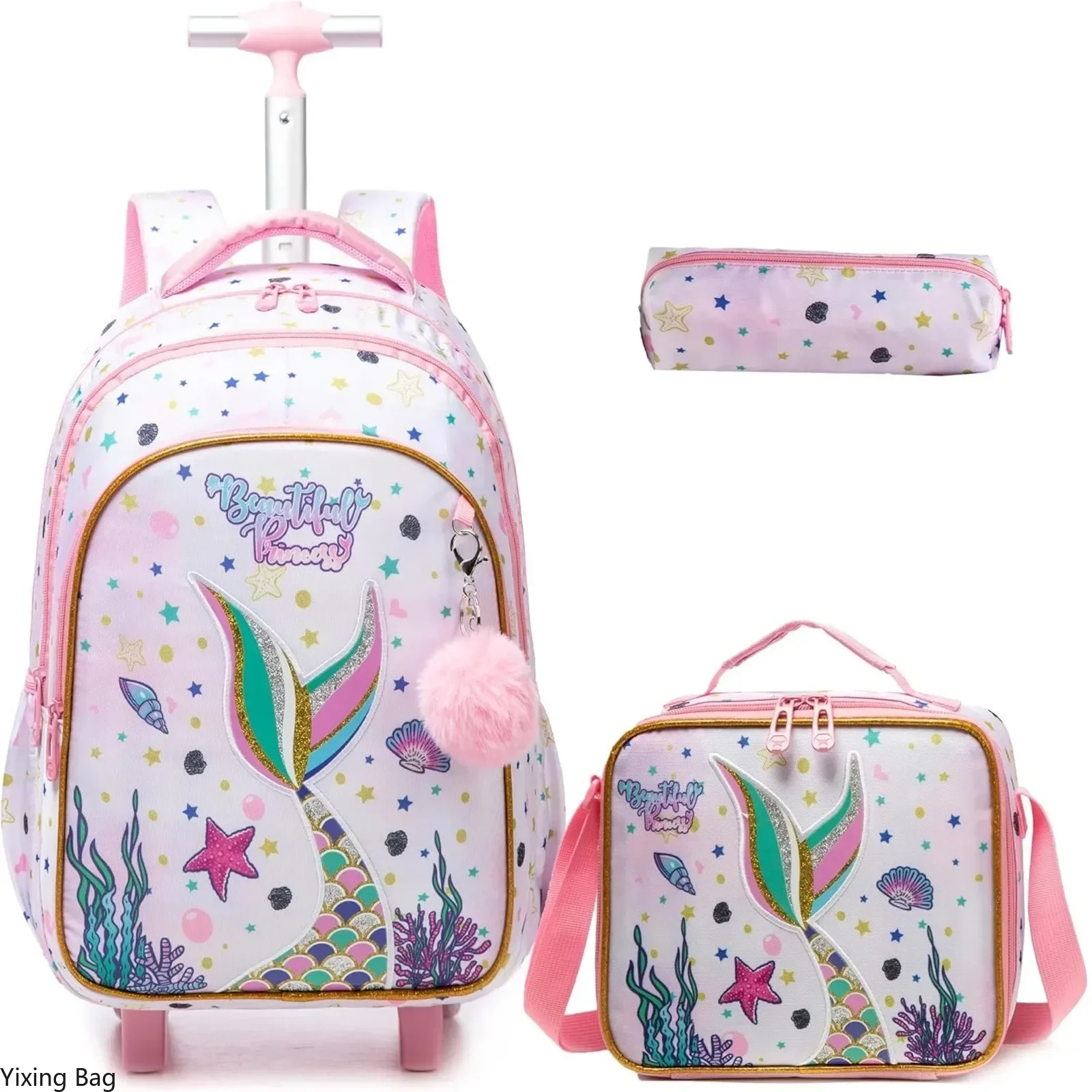 

Children's School Backpack with Wheels Kids Wheeled School Bag Teenagers Bag Girls Canvas Backpack Travel Luggage Trolley Bags