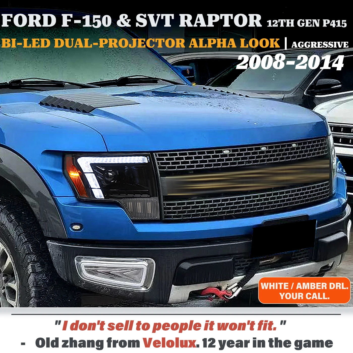 

Для Ford F150 SVT Raptor 2009-2014 12-го поколения: Светодиодные фары P415 с двойным проектором и последовательным сигналом поворота (обновление старых на новые)