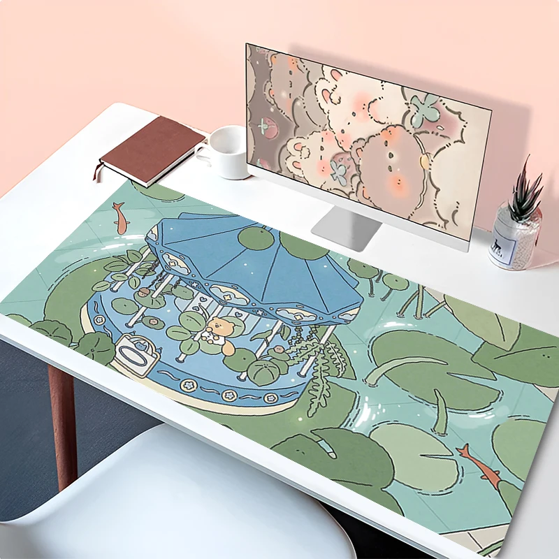 Mouse Pad Accessories Keyboard Pad Office Desk Mat Anime Mousepad Natural Rubber Anti Slip Gaming Cartoon Squirrel Extended Pad