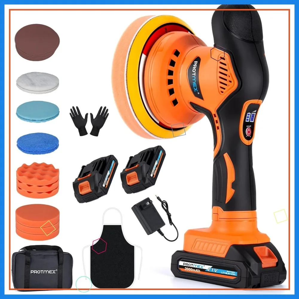 

Cordless Car Polisher with 2 Batteries, 6 Speeds & 18 Attachments - Lightweight Waxing Machine