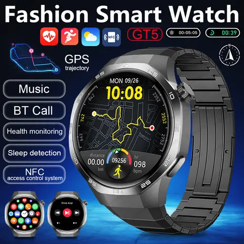 새로운 GT5 PRO 스마트 시계 남자 시계 5 프로 AMOLED HD 스크린 GPS 궤도 NFC 블루투스 통화 심박수 나침반 SmartWatches 2025