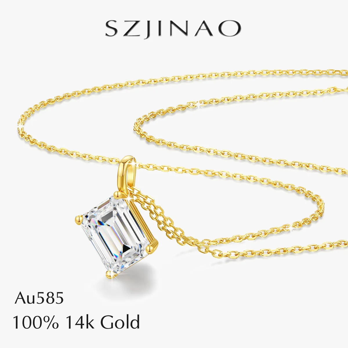 

Ожерелье из муассанита изумрудной огранки, 100% золото 14 карат, 1 карат/2 карата/3 карата, пасьянс 585 пробы, модный кулон для женщин, обручальные украшения на заказ