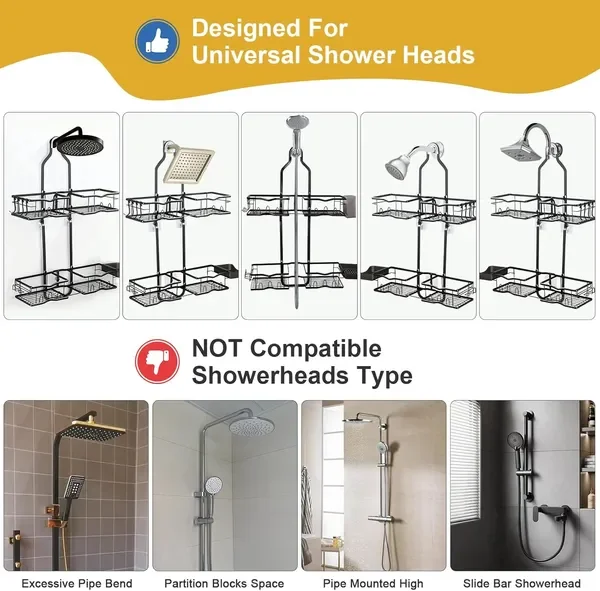 

Shower Caddy Hanging Organizer, Rustproof Over Shower Head Caddy Holder with Hooks for Razor/Sponge
