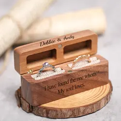 Personalized Wedding Ring Bearer Box, Custom Rustic Engraved Name Date Ring Box, Wood Rings Holder, Proposal or Engagement Ring