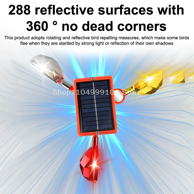 Solar Powered Voice Bird Deterrent Device With 3 Pieces 360° Reflective Rotating Prisms Cups Adjustable Sound