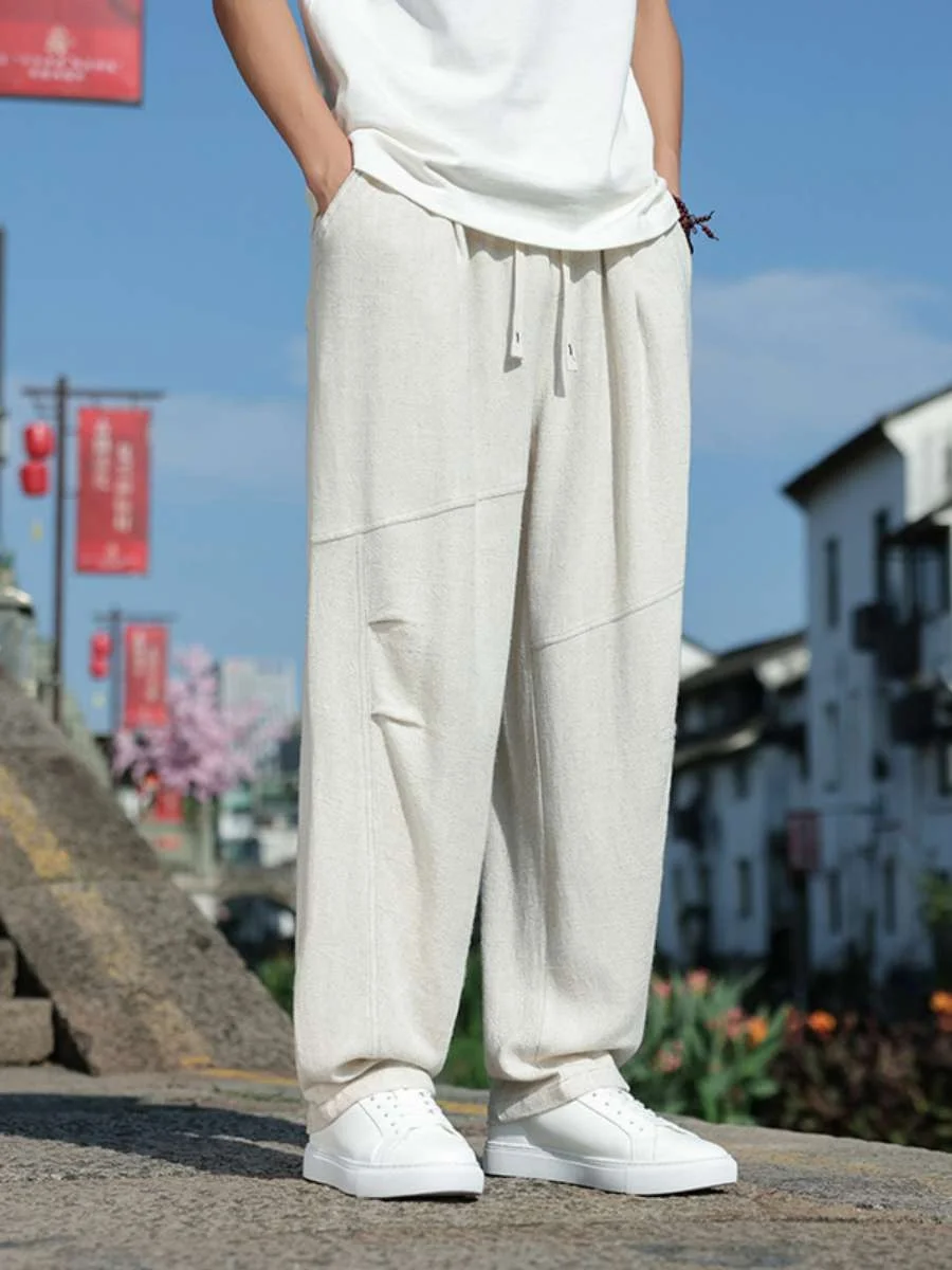 

Мужские новые льняные хлопковые повседневные брюки свободного кроя с широкими штанинами для весны и лета, дышащие, для ежедневной носки