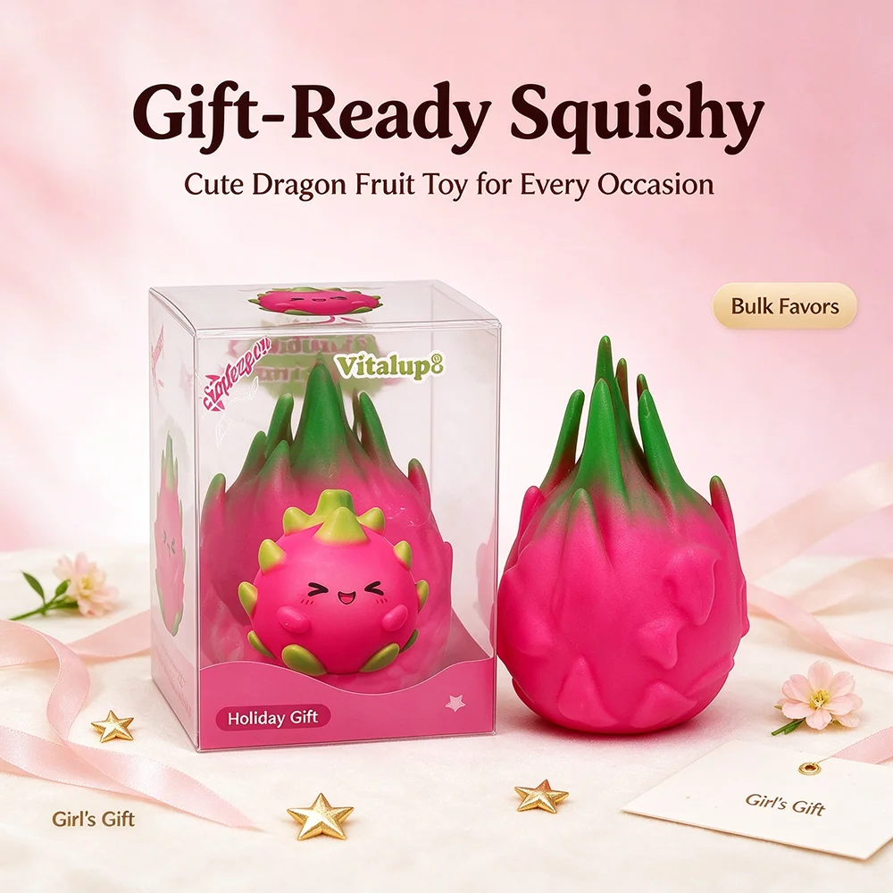 Simulation Dragon Fruit Building Block Squishy Toy Handmade Slow Rising Fruit Pinch Ball Super Soft Stress Relief Vent Toy Ideal Christmas Xmas New Year Gift for Kids Adults Party Supplies Stocking Stuffer