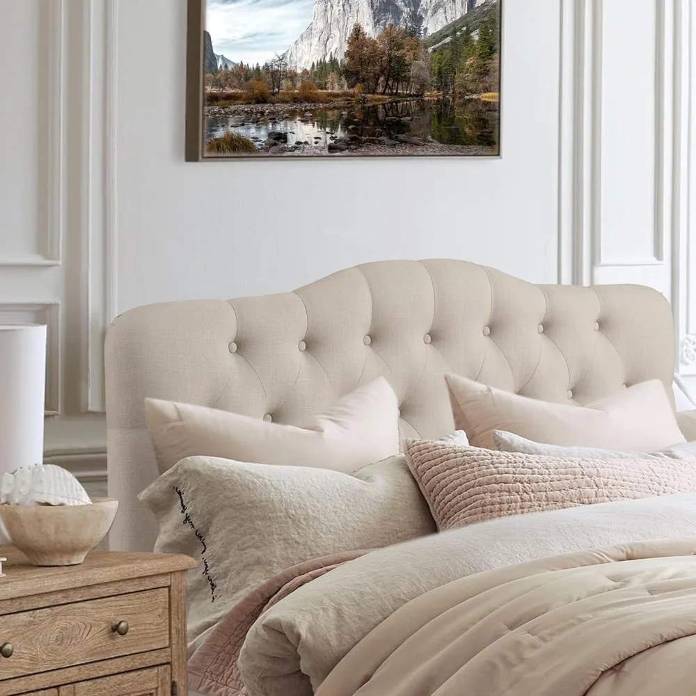 

Givanna Adjustable Height Headboard with Linen Upholstery and Button Tufting for Bedroom, King, Natural Linen