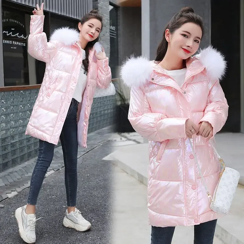 

women mid-length thickened winter bestseller down cotton-padded jacket loose large-sized No-wash glossy cotton-padded jacket