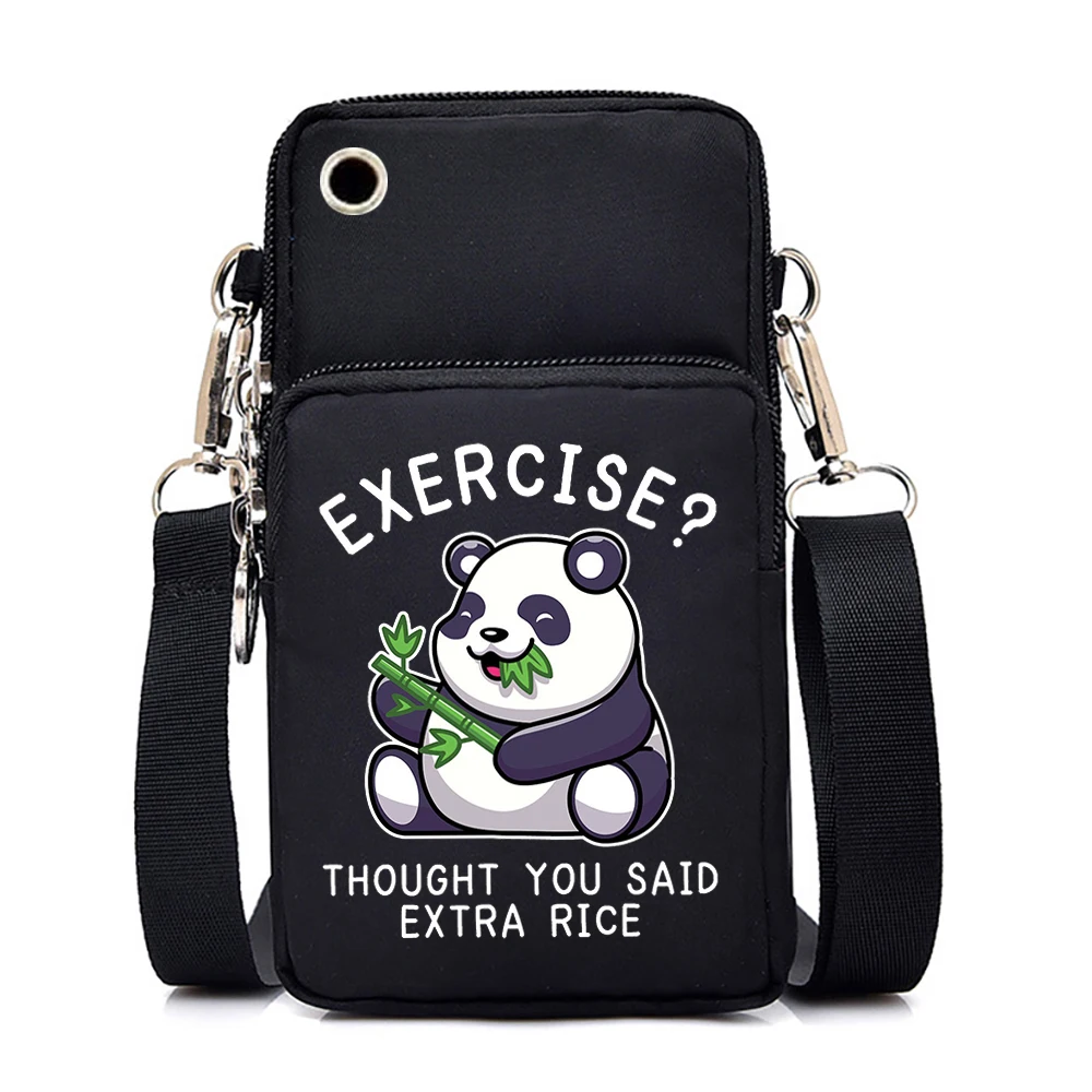 Women Mobile Phone Bag Cartoon Panda Eating Noodles Print Woman Small Crossbody Bag Funny Panda Lover Pouch Case Handbag Purse