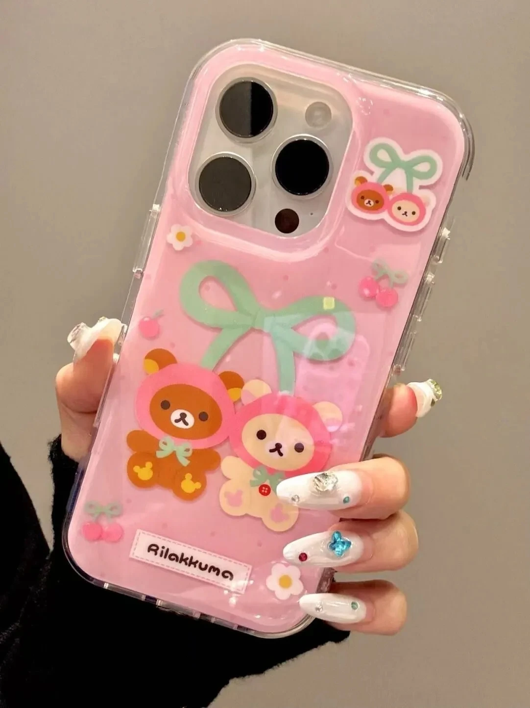 جميل R-Rilakkuma الكرز Kawaiii الكرتون زوجين جراب هاتف آيفون 17 AIR 16 15 14 13 12 11 برو ماكس 16 زائد Y2K غطاء لطيف