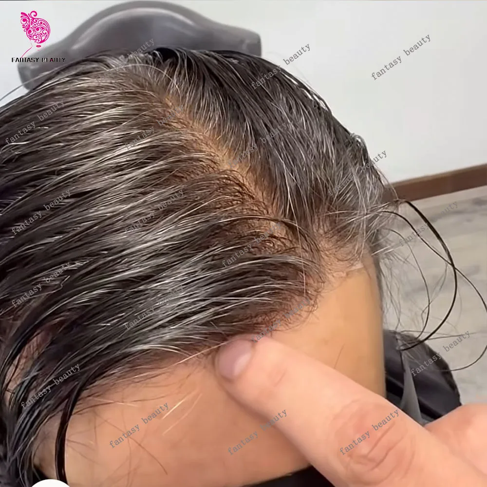 80%Density European Men's 1b80# #380# White Grey Brown Blonde Super Ultra Thin 0.02mm Skin Human Hair Wig Man's Hair Prosthesis