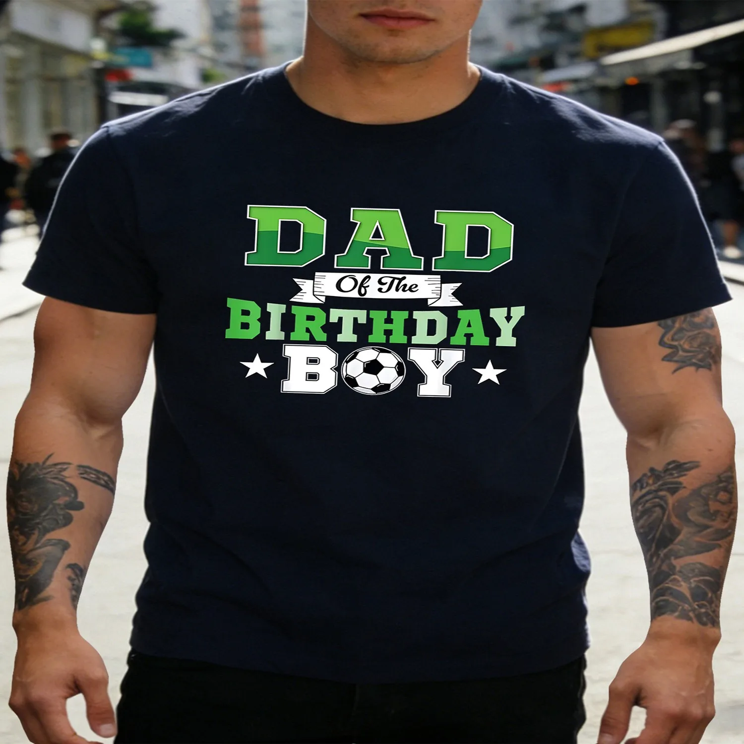 Men's Football Dad Birthday Boy Graphic T-Shirt - Soccer Training Casual Crew Neck Short Sleeve Tee, Machine Washable Suitable for Outdoor Sports, Gym,, - Gift for Soccer Dads, Birthday Apparel Funny Shirt, Cute Tee,