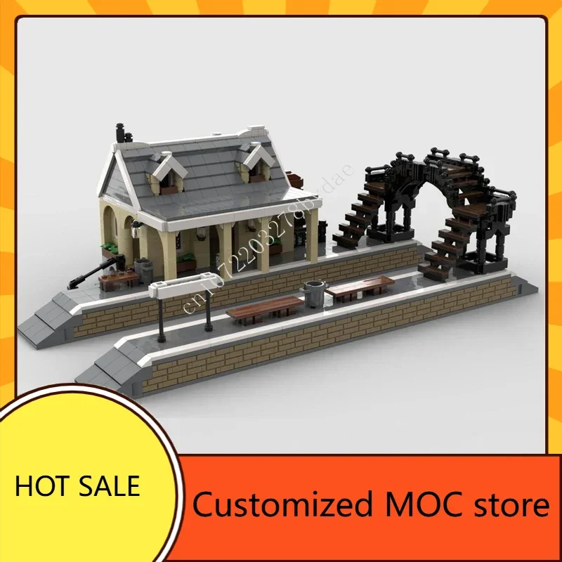 1429PCS 2 Platform Train Station MOC holiday streetview Puzzles Architecture Creative Christmas Birthdayal Toy Gift for Kids Age
