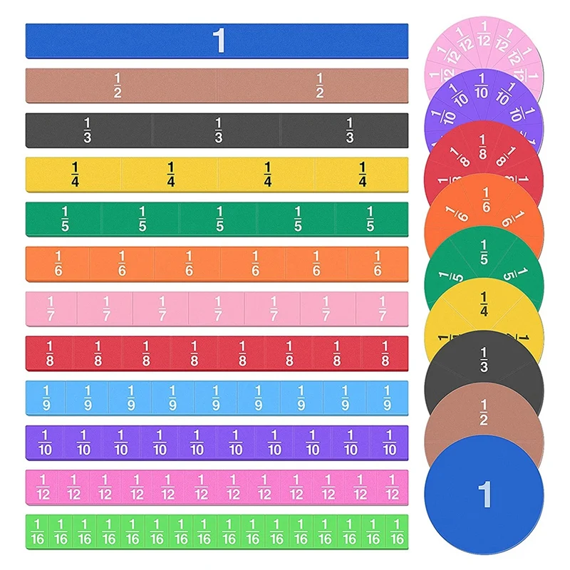 Azulejos de fracción magnética de 134 piezas y círculos de fracción, manipuladores de matemáticas para preescolar, Kit educativo de clase primaria