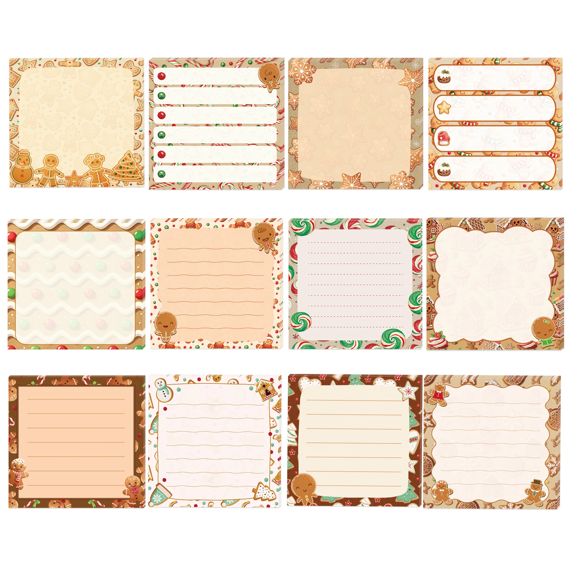 12/24pcs Christmas Gingerbread Man Sticky Notes, Self-Adhesive Memo Pads, New Year Xmas Party Office School Writing Notepads