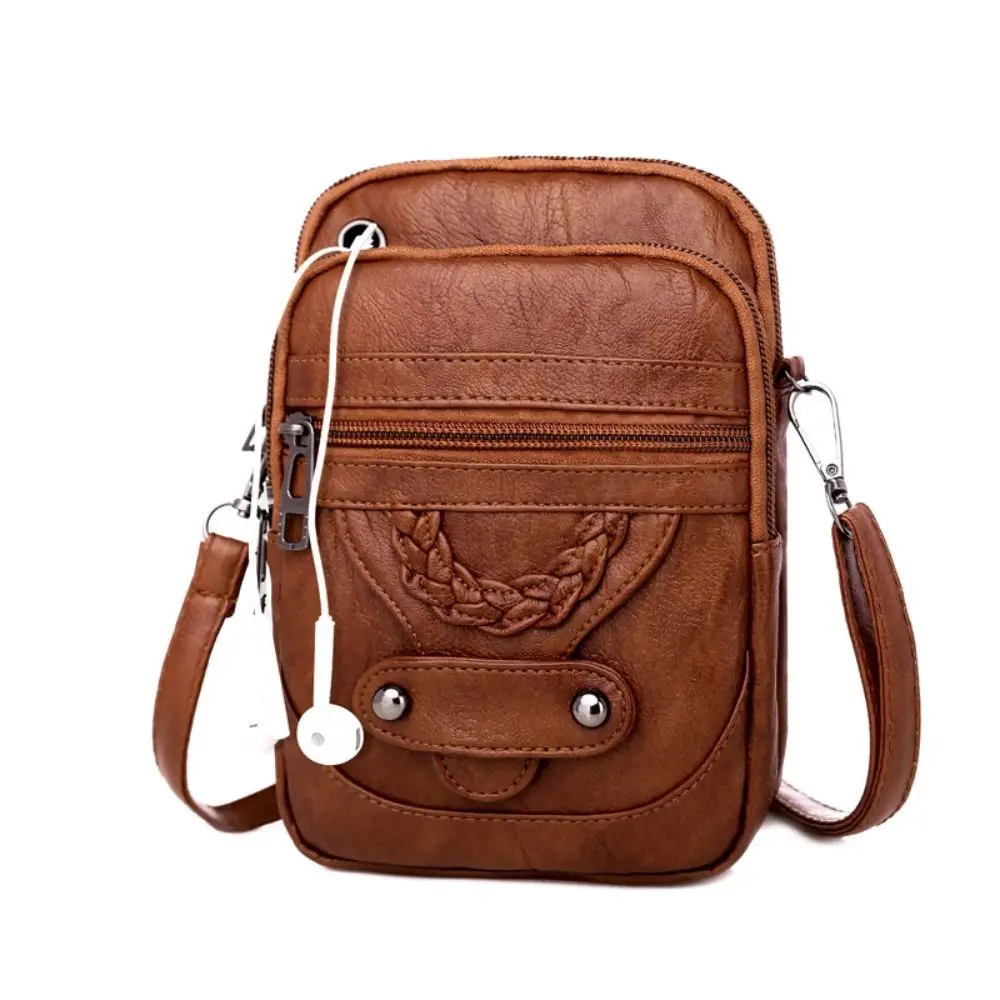 Double Layer Crossbody Phone Bag Waterproof with Headphone Jack Phone Chest Bag Universal Vintage Messenger Bag Cell Phone