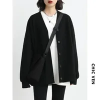 CHIC VEN Korean Autumn Winter Women's Sports Coat Casual Loose V-neck Sweatshirt for Women Thick Warm Tops Office Lady Female - Image 6