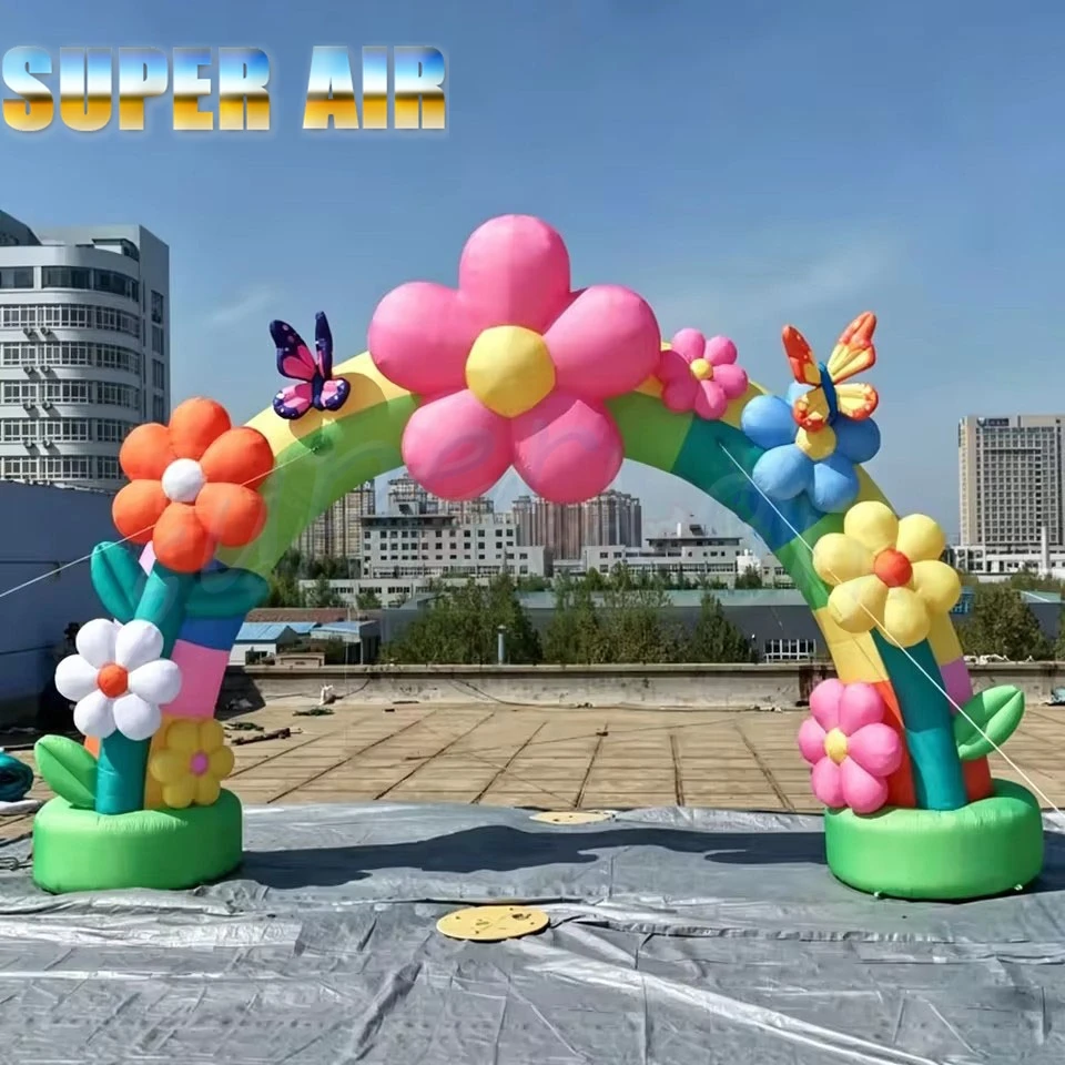 

Custom Flower & Butterfly Inflatable Arch, Bright Rainbow Floral Archway for Outdoor Party, Festival, Birthday and Commercial Ev
