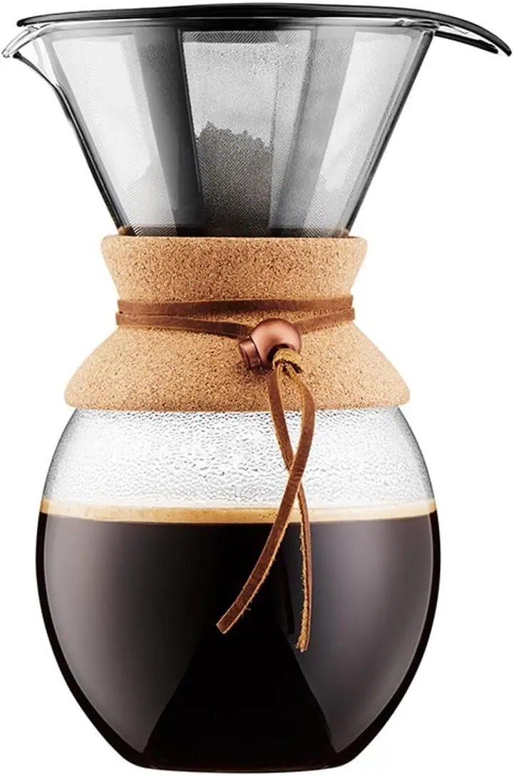 51oz Pour Over Coffee Maker, High-Heat Borosilicate Glass with Reusable Stainless Steel Filter and Cork Grip - Made in Portugal