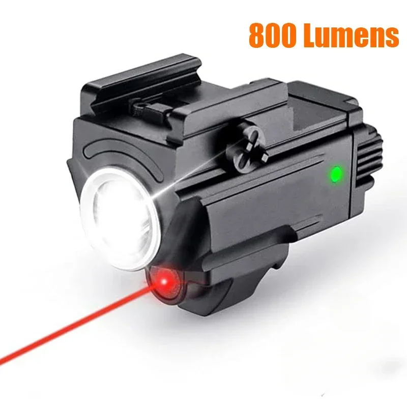 

Rechargeable 800 Lumens Pistol Weapon Gun Light with Red Laser Tactical Flashlight for Handguns Hunting Accessory