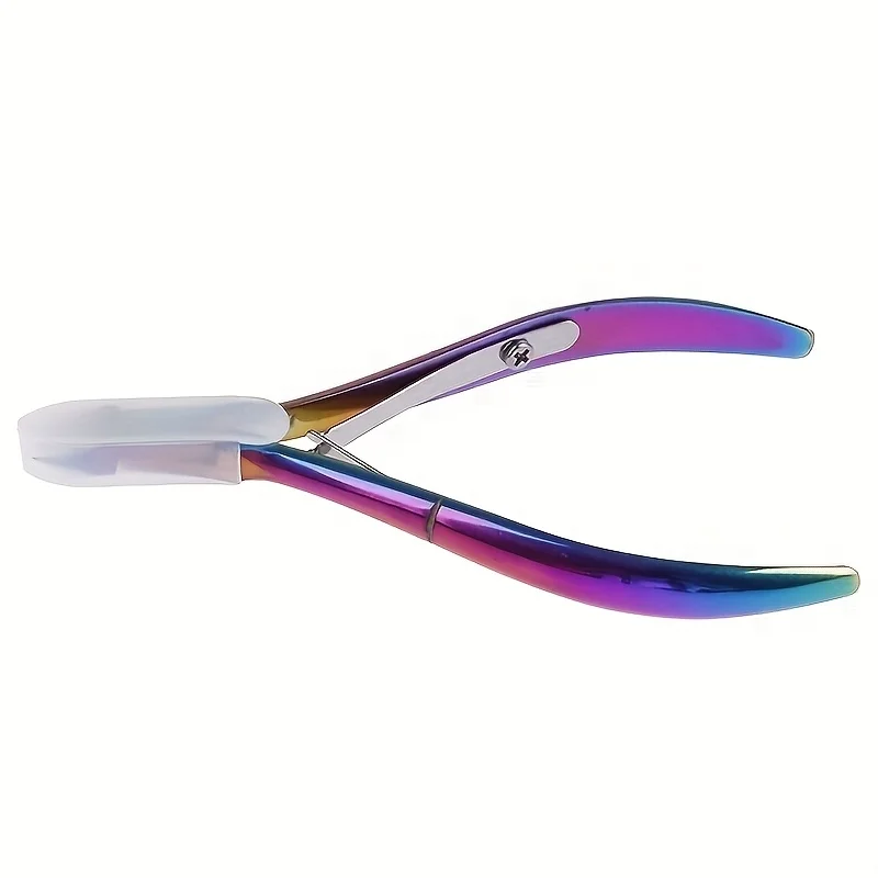 1pc iridescente arco-íris aço inoxidável cutícula nipper hipoalergênico, precisão manicure & pedicure ferramenta alicate de pele morta prego