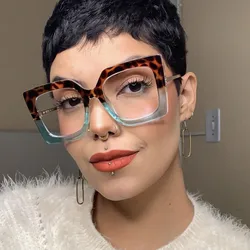 Blue Light Custom Degrees Oversized Reading Glasses Leopard Square Frame Clear Prescription Women Fashion Magnifying Eyeglasses