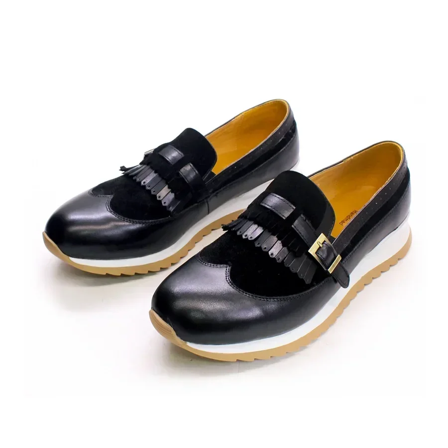 أحذية رسمية كاجوال للرجال من الجلد الفاخر، مريحة مصنوعة يدويًا مع أزرار معدنية مناسبة للتاريخ والحفلات