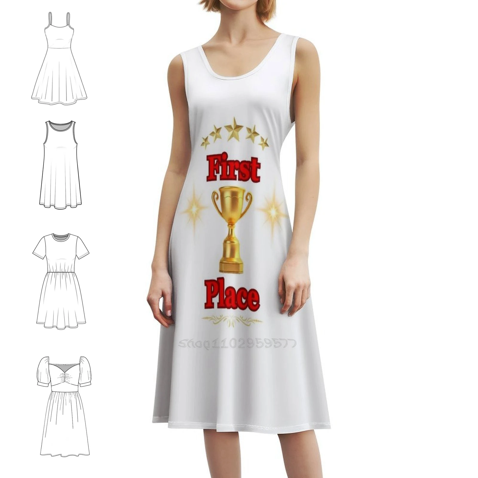 

Первое место с трофеем. Винтажное богемное платье с пышными рукавами или варианты без рукавов для женщин. Платье «Первый победитель» для победителя.