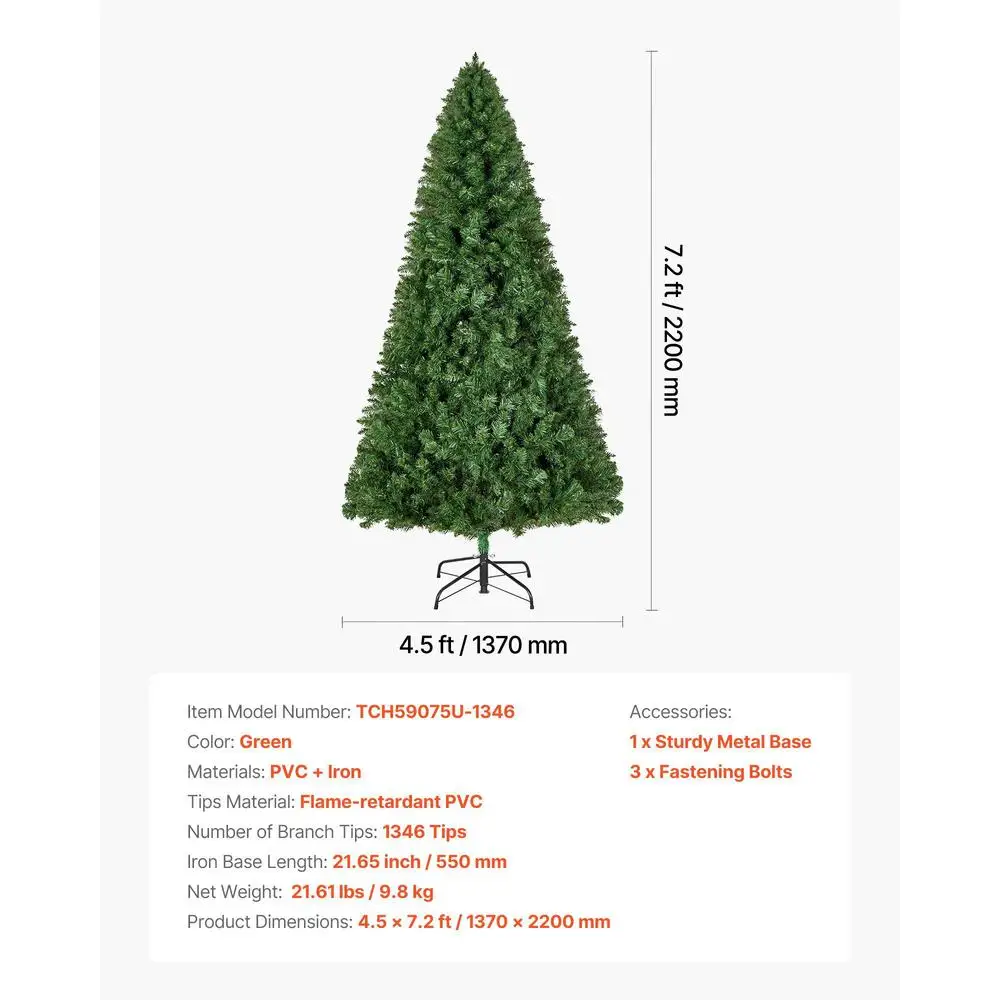 Sapin de Noël artificiel 220 cm – 1 346 pointes et pied métal