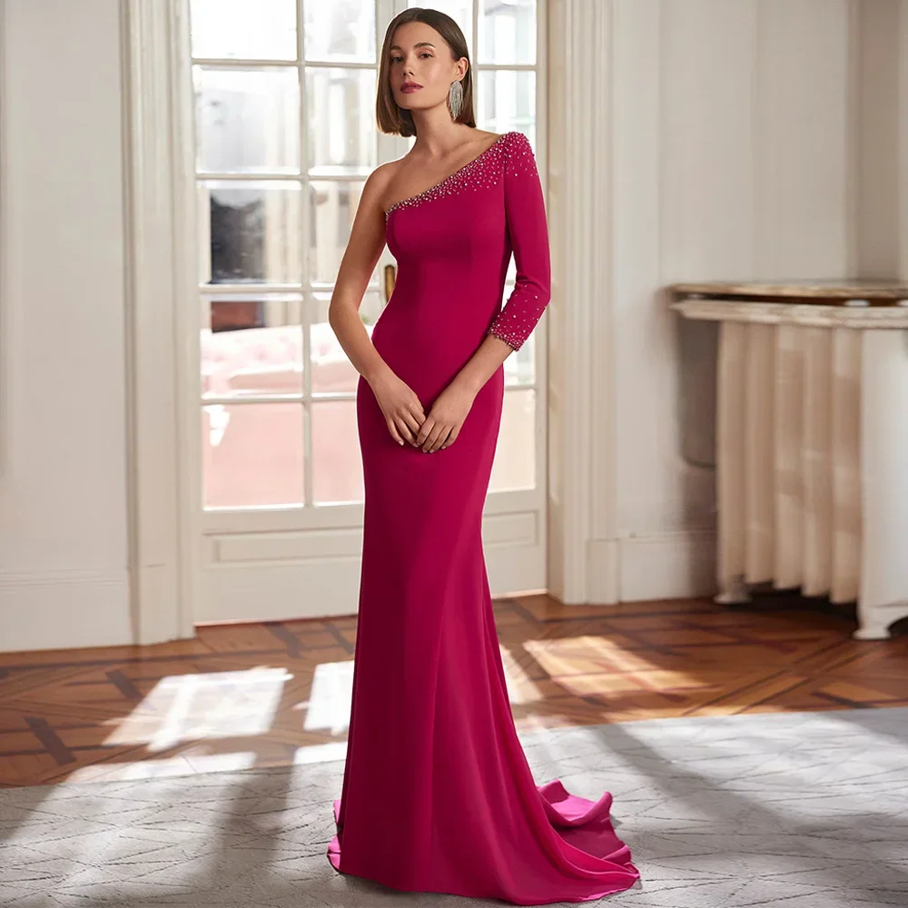 

Mermaid Mother of The Bride Dresses 2025 Customized Detachable Long Sleeve Beading Sequined Floor Length Wedding Guest Gown