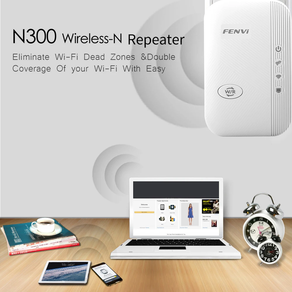 FENVI 300Mbps Wireless WiFi Repeater 2.4Ghz 802.11N WPS Long Range Expander AP Router Signal Amplifier Booster Plug Access Point