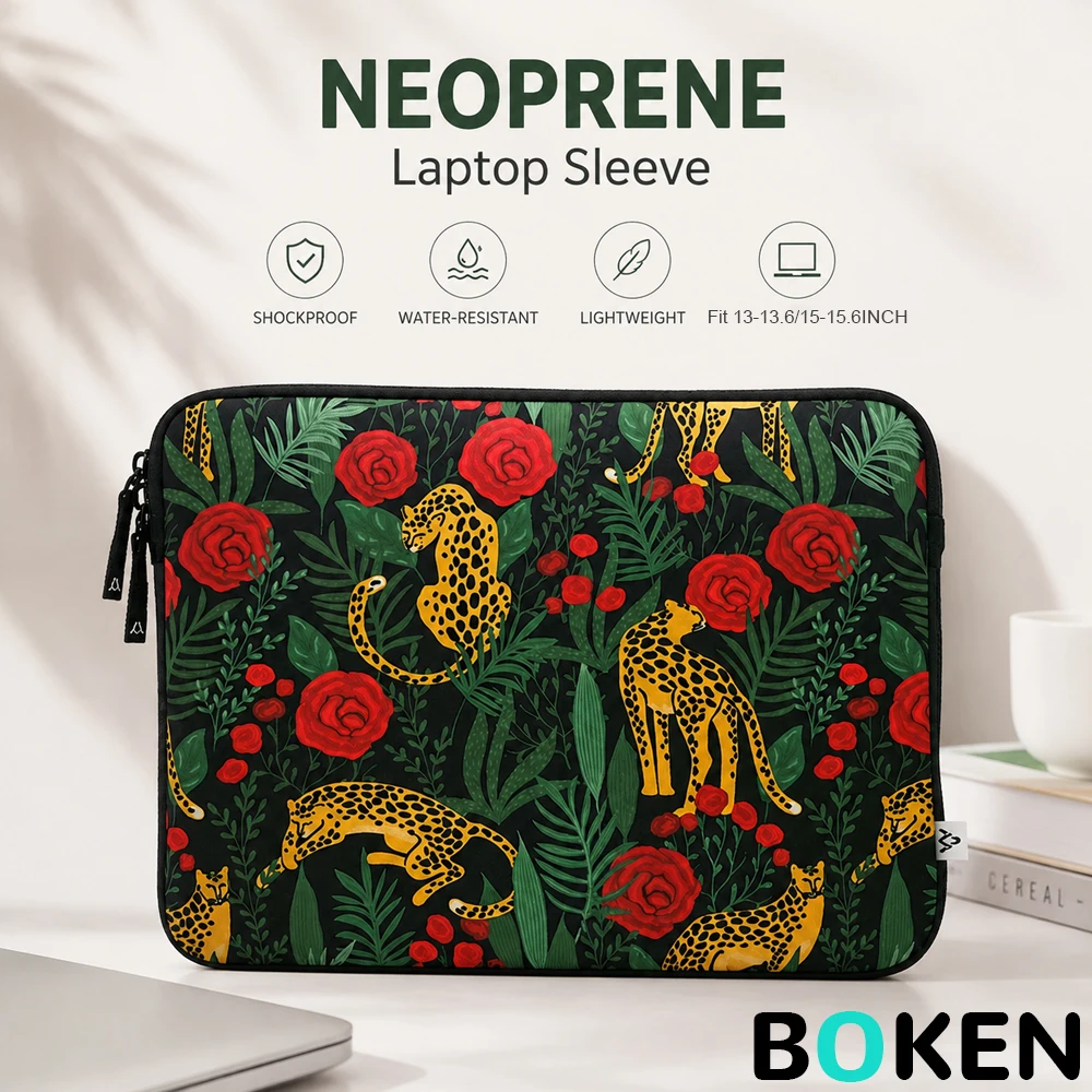 Flower Leopard Neoprene Laptop Sleeve 13.6-15.6 Inch Shockproof Laptop Case for MacBook Air/Pro HP Dell Lenovo Asus Notebook Bag
