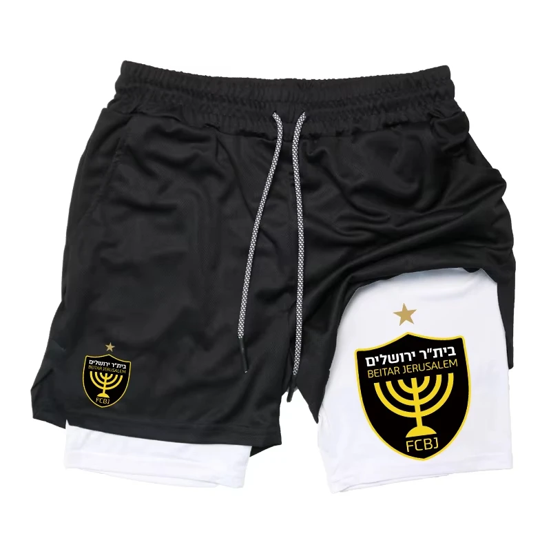 

Мужские шорты для фитнеса «два в одном», двухслойные пляжные брюки, модные спортивные шорты с принтом, тренировки на открытом воздухе, бег 10107