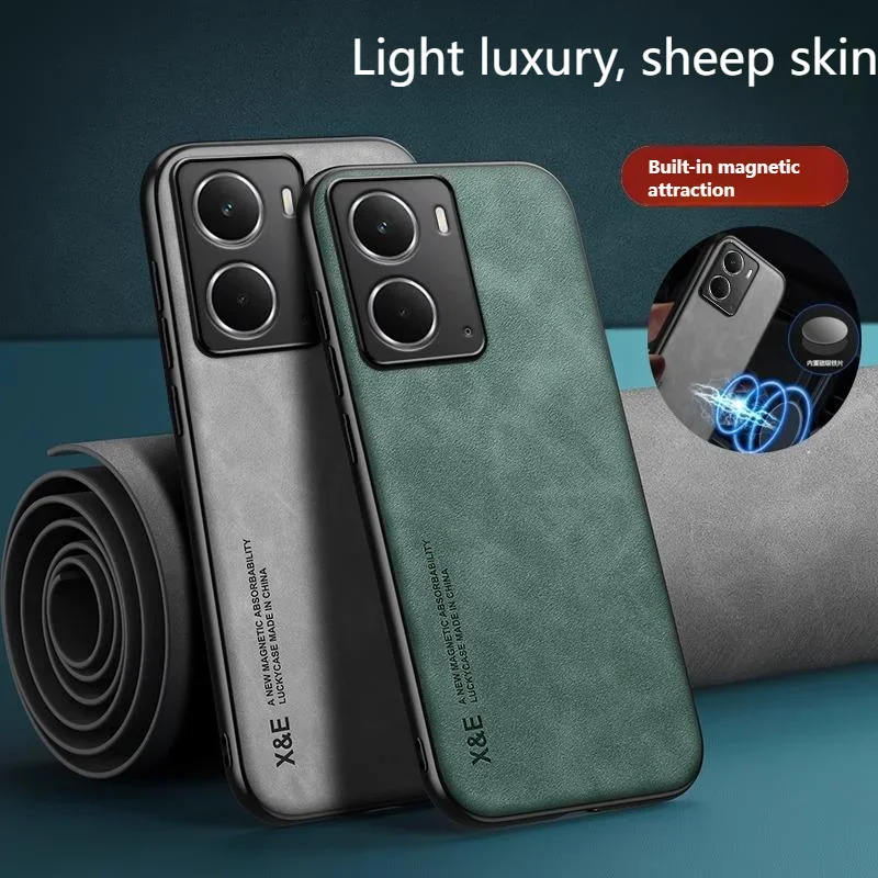 

For Realme P3 5G Case Built-in Magnet Plate PU Leather Surface Hard Back Cover Matte Phone Case for Realme P3 5G