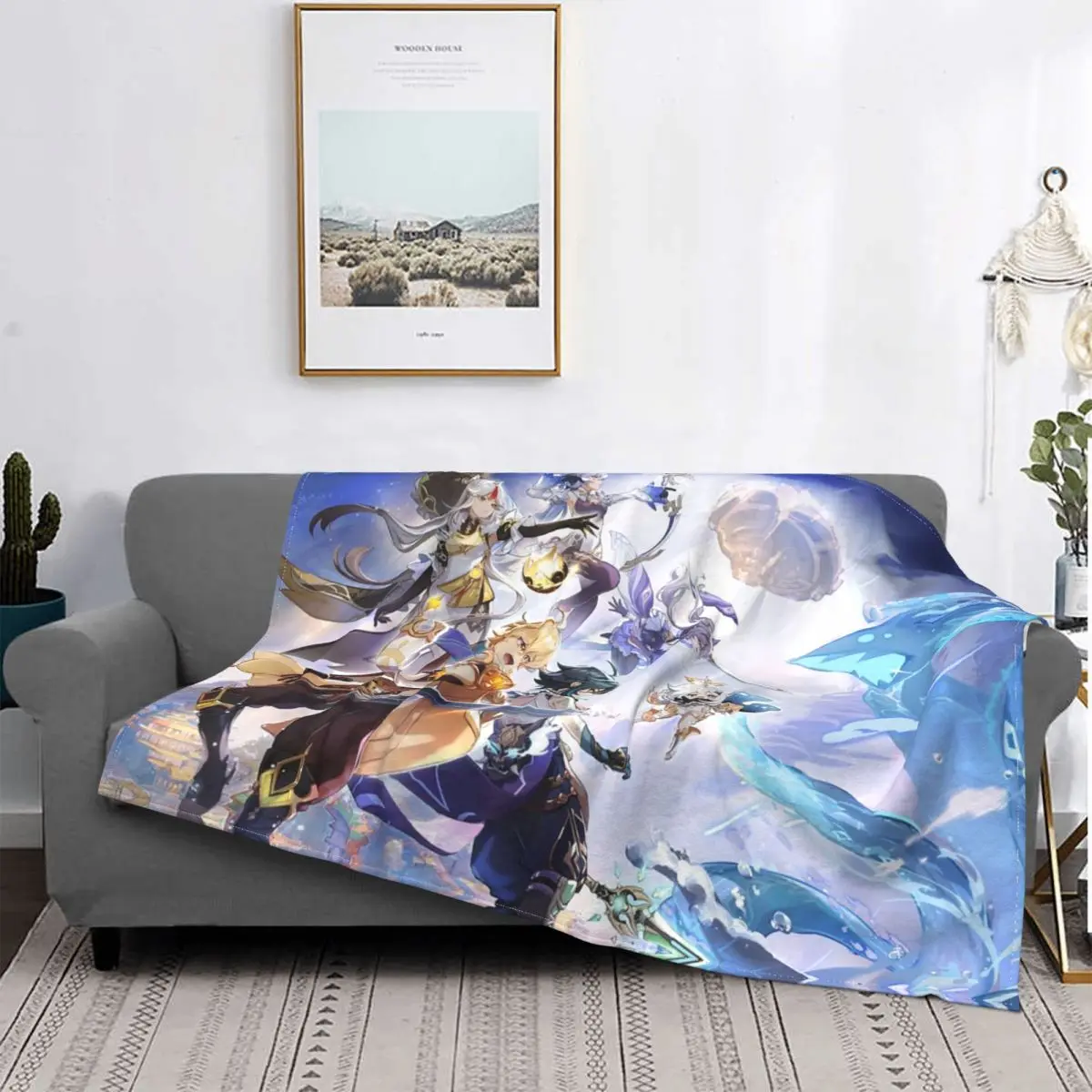 

Anime Genshin Impact Flannel Throw Blanket Acg Fantasy Blankets for Bed Car Super Soft Bedroom Quilt