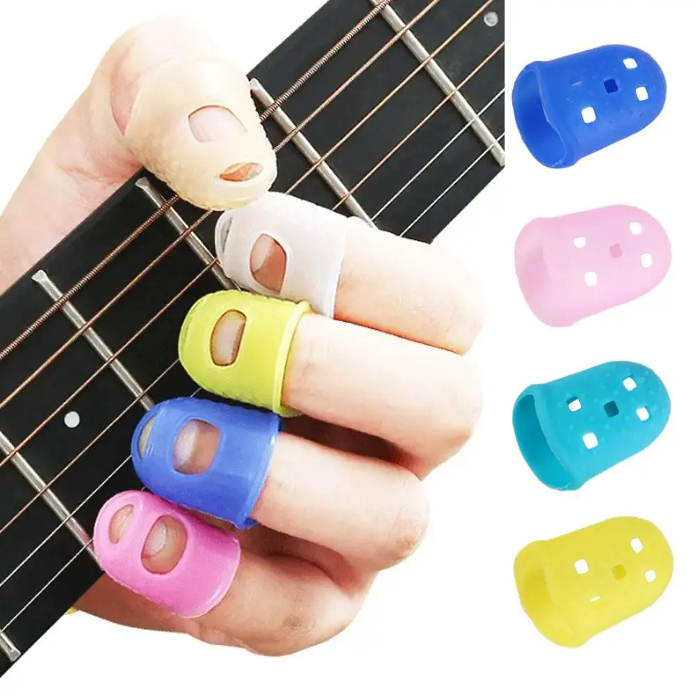 

4pcs/set Non-Slip Guitar Fingertip Protectors Rubber Thimble Solid Color Silicone Finger Guards Guitar Accessories