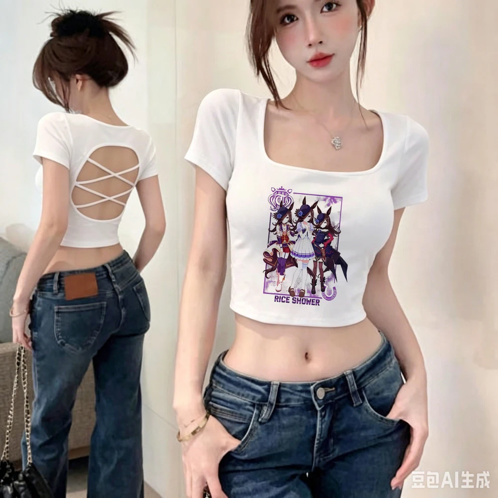Umamusume Pretty Derby cropped top shoujo gothic funny japanese gyaru manga top tees goth japanese grunge vintage