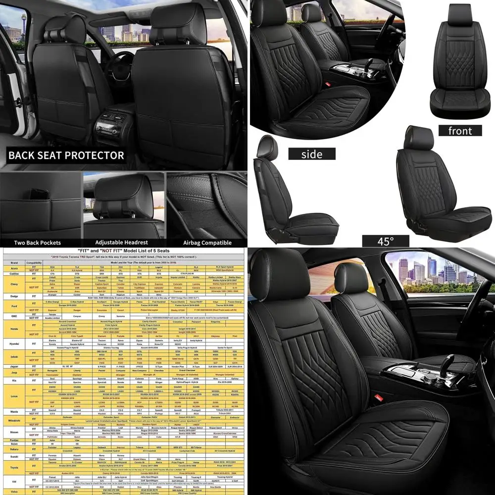 

Waterproof Napa Leather Car Seat Covers, Universal Fit for Front Seats, Anti-Slip Protector, Black, Interior Accessories for Car